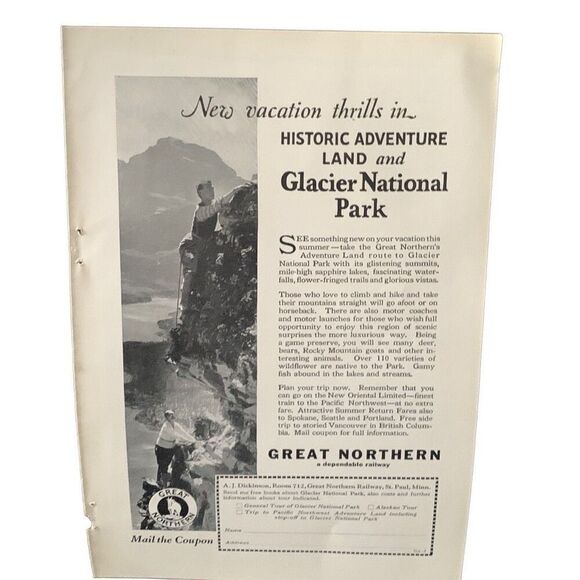 Vintage 1927 Great Northern Glacier National Park Ad Advertisement - Picture 4 of 6